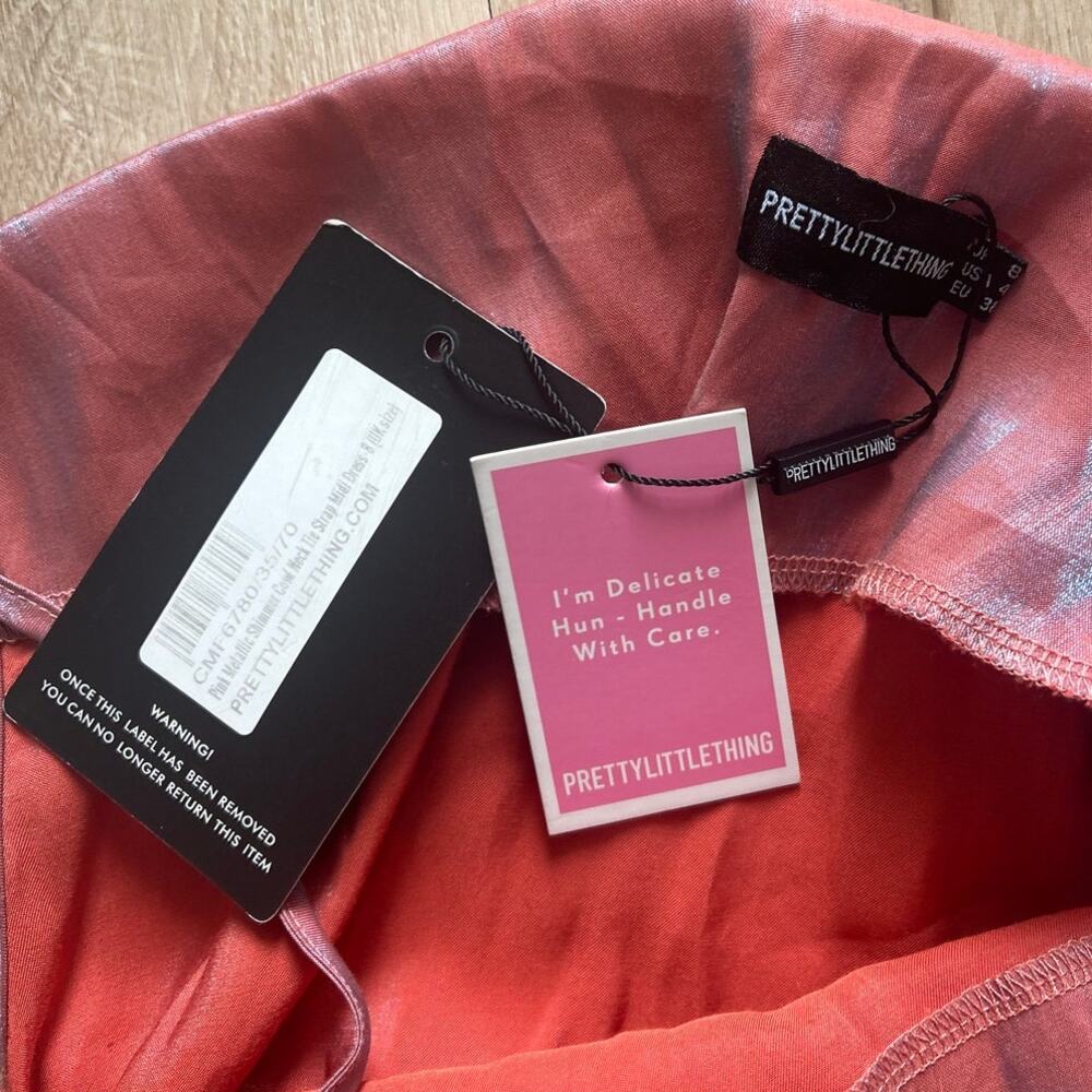 PrettyLittleThing Pink Iridescent Ruched Mini Dress - Picture 4 of 4
